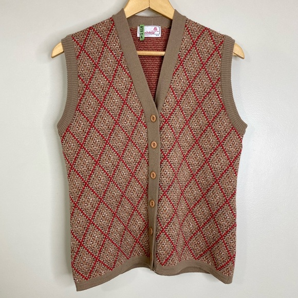 JEAN SCHUBIGER 100% PURE NEW WOOL VEST ARGYLE DESIGN MADE IN SPAIN SIZE 40 - Picture 3 of 9